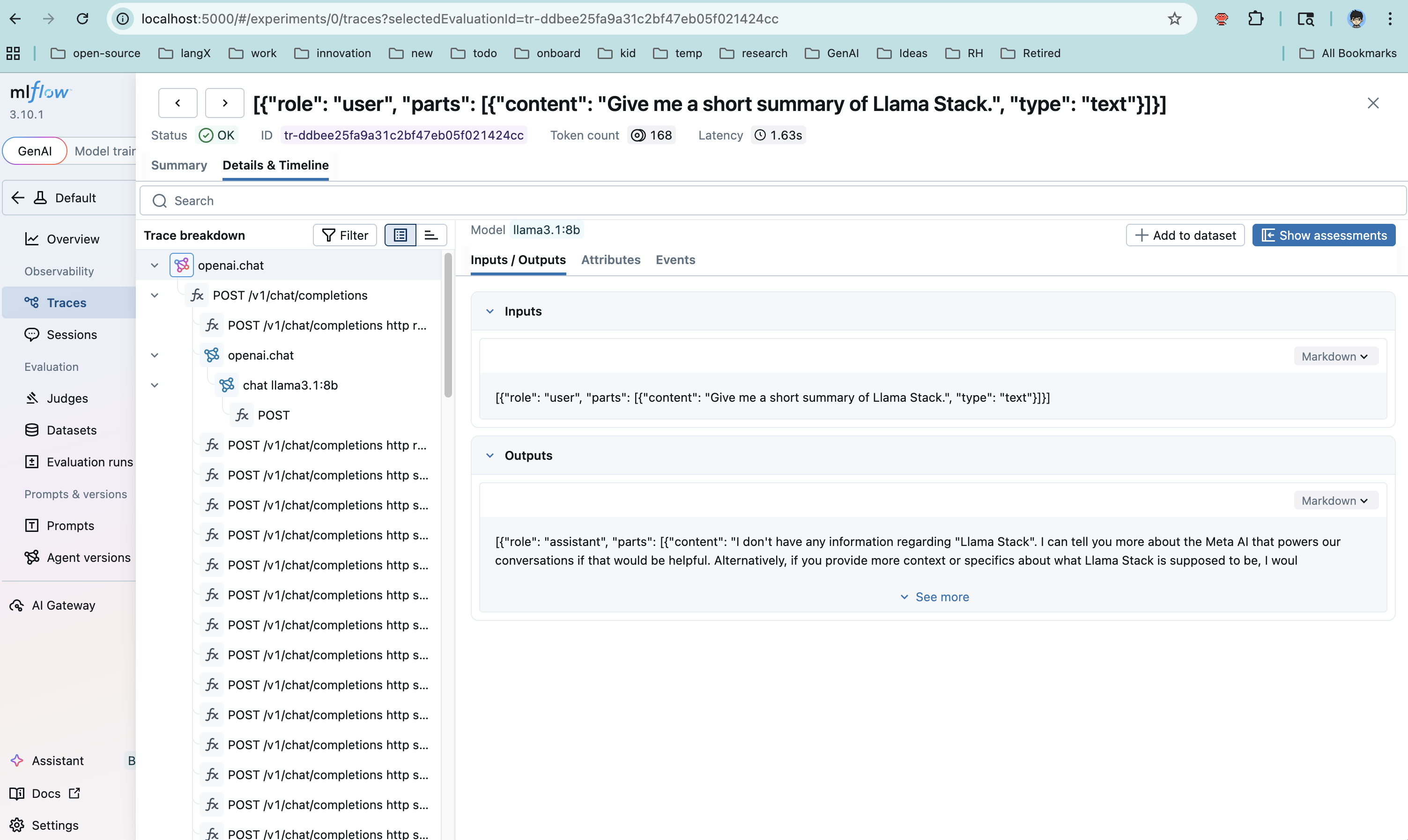 MLflow distributed traces for OGX via OTEL